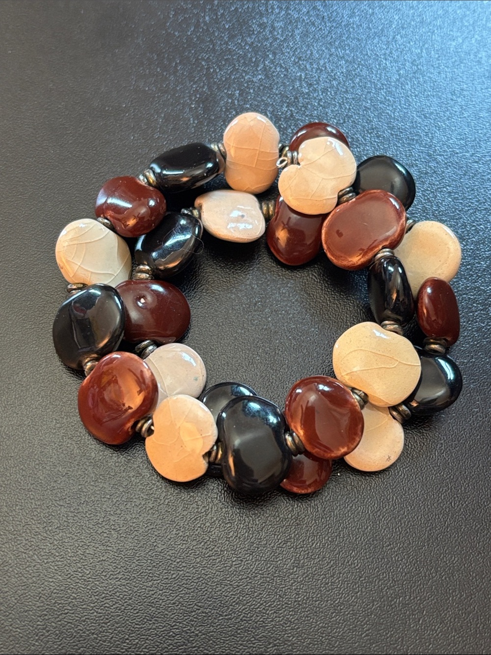 Chunky Beaded Wire Bracelet in Black, Brown and Cream